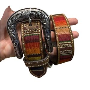 Nocona Belt Size 28 Serape Western Belt with Silver Buckle